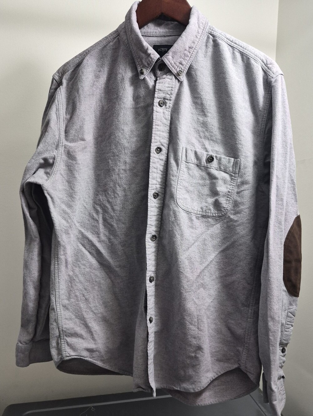J. Crew Light Gray Button-Down Shirt with Brown Elbow Patches